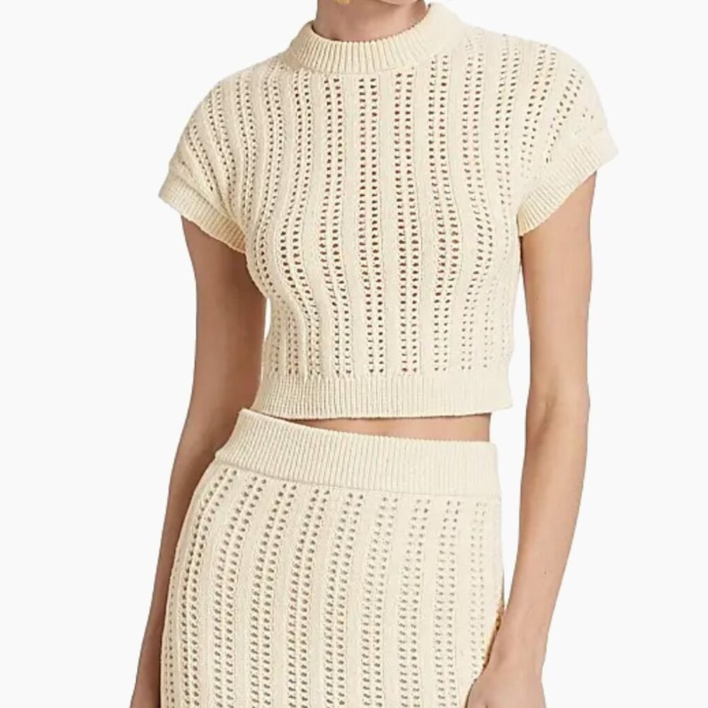 A.L.C. Aurora Cotton Blend Midi Skirt In Cream With Cream Crochet Top Both NWT